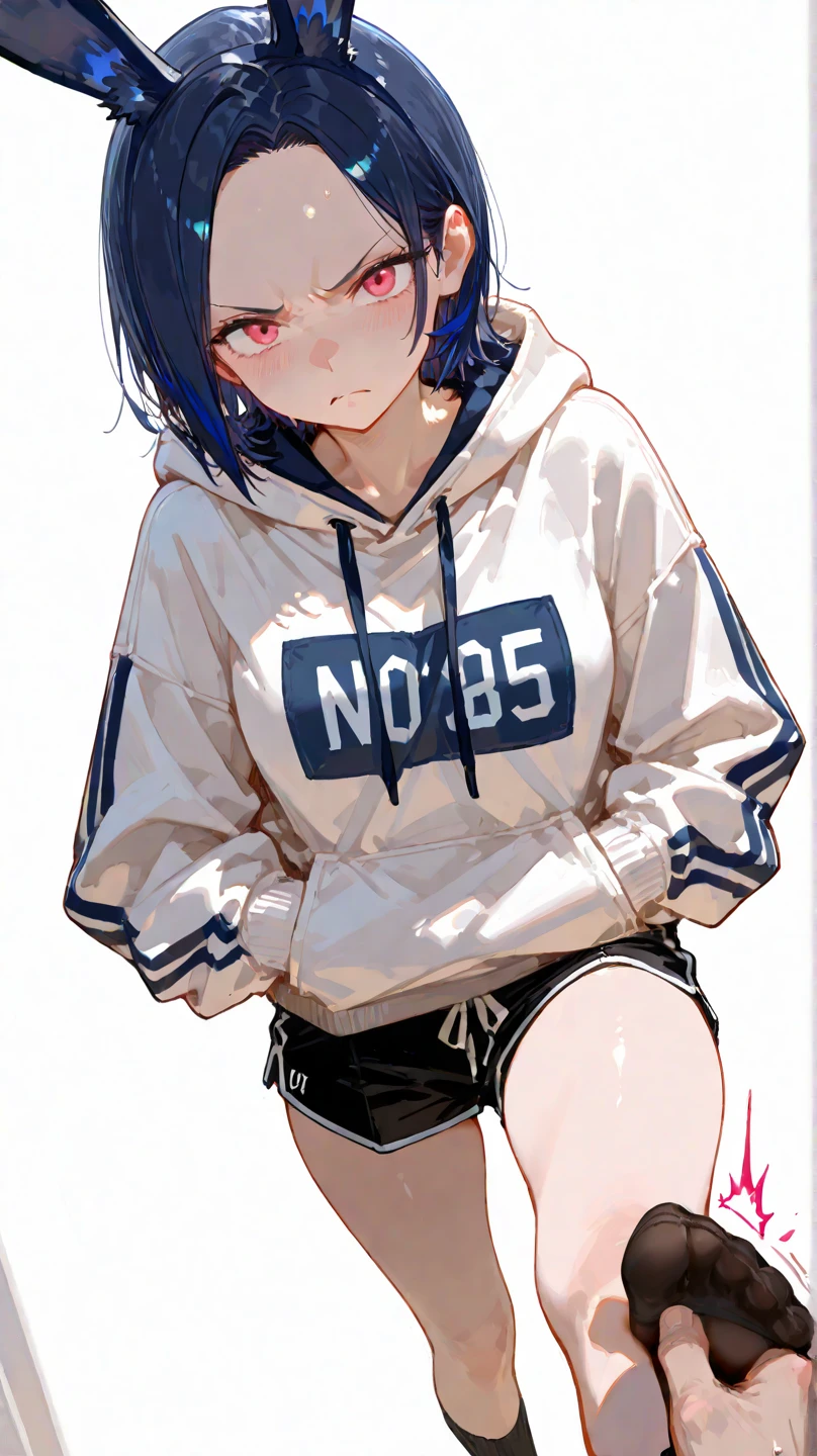 sleeping,robotgirl,{thick eyeblows},very short hair,brown hair,blue jacket,black hot pants,{cool},{masterpiece},{highquority},{best detailed},{perfectface},{perfectbody},{midnight}
