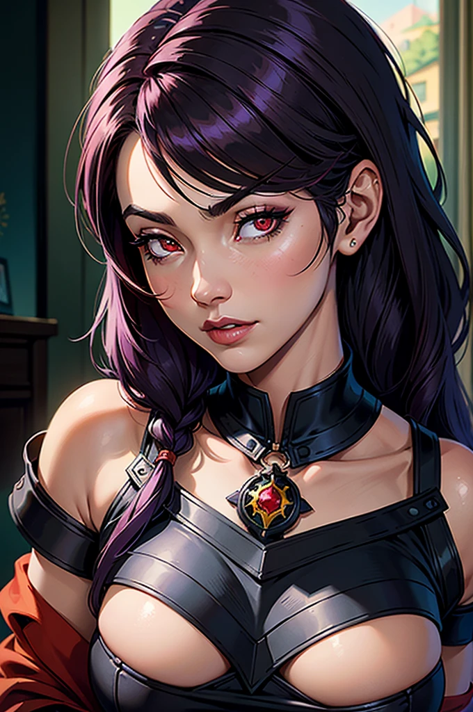 (masterpiece, best quality:1.4), (standing:1.2), (upper body:1.4), (wielding a sword:1.5), sexy smile,  1girl, solo, (european youth:1), 1girl, ghislaine_mushoku_tensei, one-eyed, grey hair, cat ears, dark skin, muscular, grey hair, long hair, animal ears, (eyepatch:1.2), red eyes, red choker, large breasts, scar on face, gloves, bare shoulders, cleavage, bandeau, underwear, fur-trimmed jacket, scar on stomach, open belt, green pants, open pants, panties, tail,  looking at viewer, beautifull smile, beautiful face, highly detailed face, highly detailed skin, skin pores, subsurface scattering, realistic pupils, medium breast, full face blush, full lips, detailed background, depth of field, volumetric lighting, sharp focus, absurdres, realistic proportions, good anatomy, (realistic, hyperrealistic:1.4), 16k hdr, (face of halle berry).