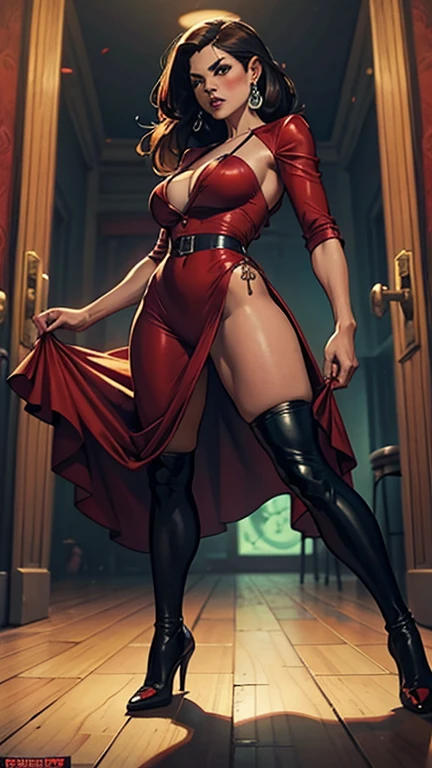 Body position: Standing, straight, symmetrical, barefoot, Lustful smile on face with red blush,