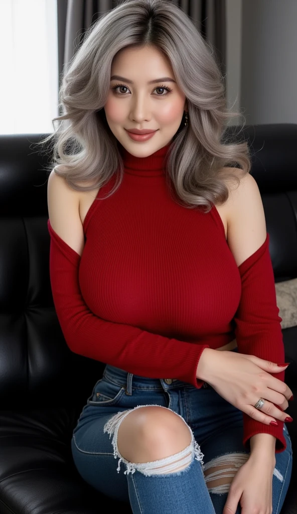 1 girl in、a blond、huge tit、Top image quality、top-quality、Red shirt、tight skirts、de pele branca