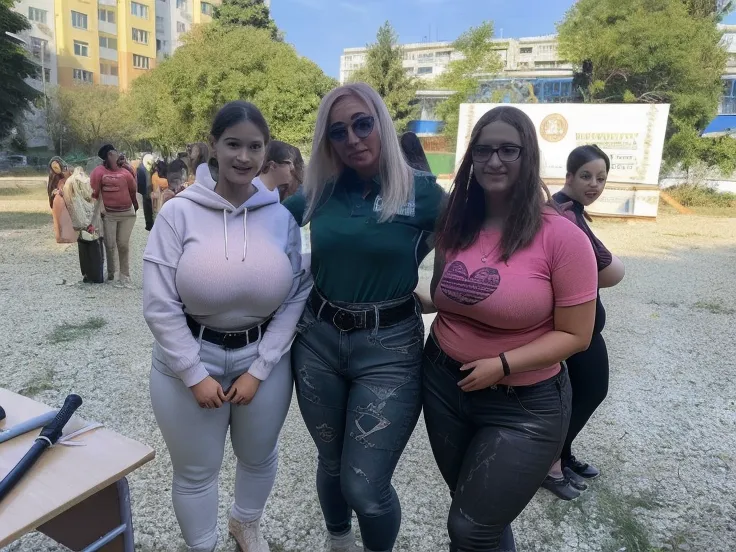 pink top, (big giant enormous oversized massive huge colossal:1.5), (gigantic sagging breasts:1.5), (very long wavy hair)