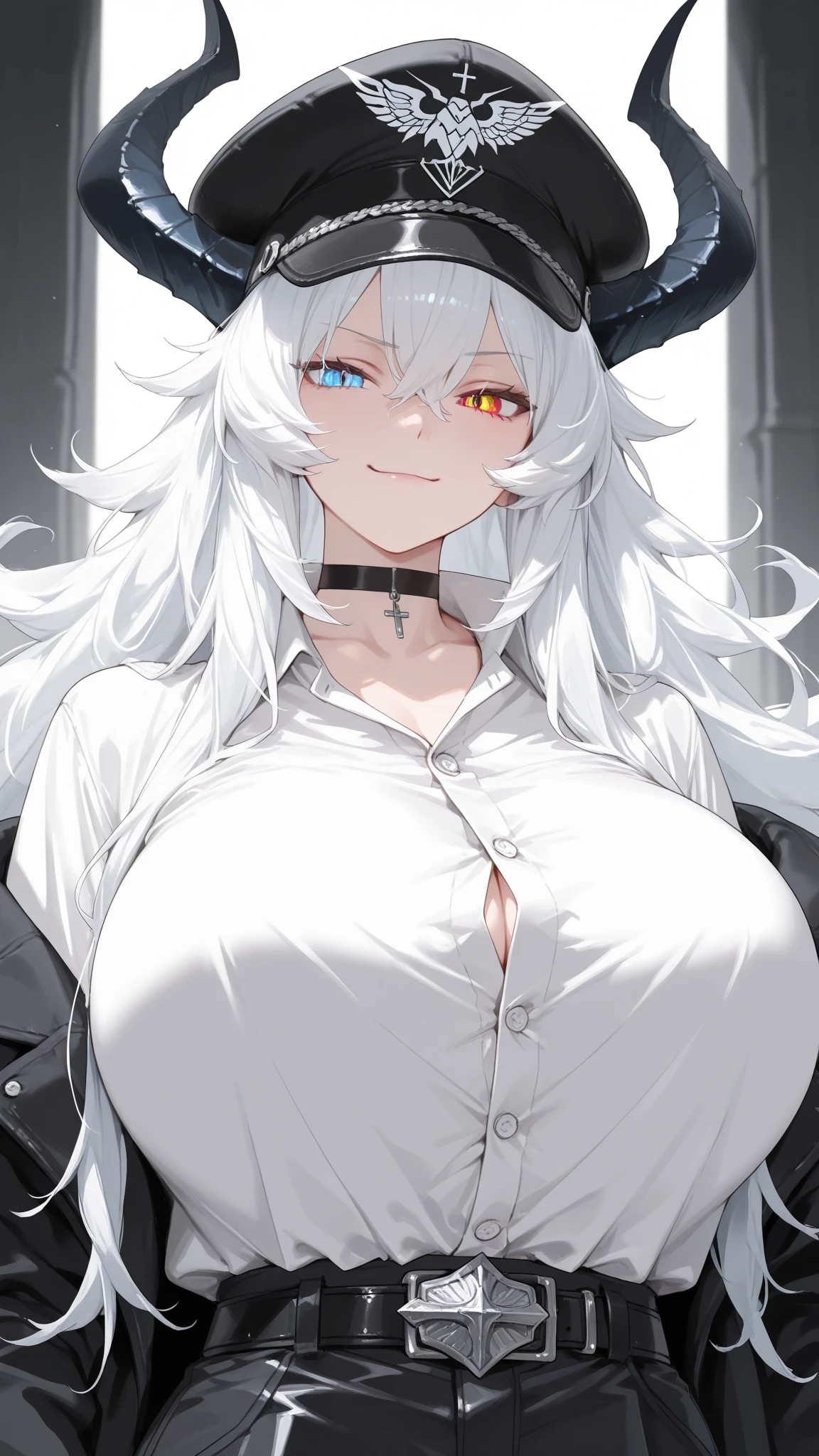 masterpiece, best quality, high contrast, masterpiece, best quality, high quality, perfect anatomi, 1girl, breast, white hair, blunt bangs, long hair, wolf ears, wolf tail, black shirt, denim shorts, white background,