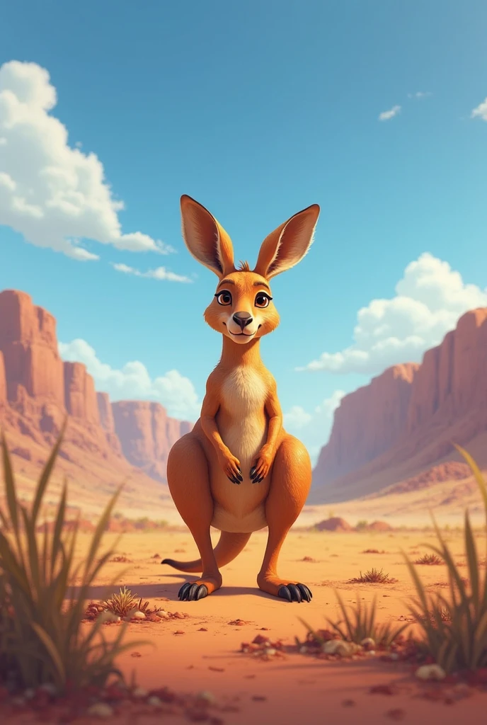 sunny day sky so blue, a kangaroo jump so high with a bounce and a leap