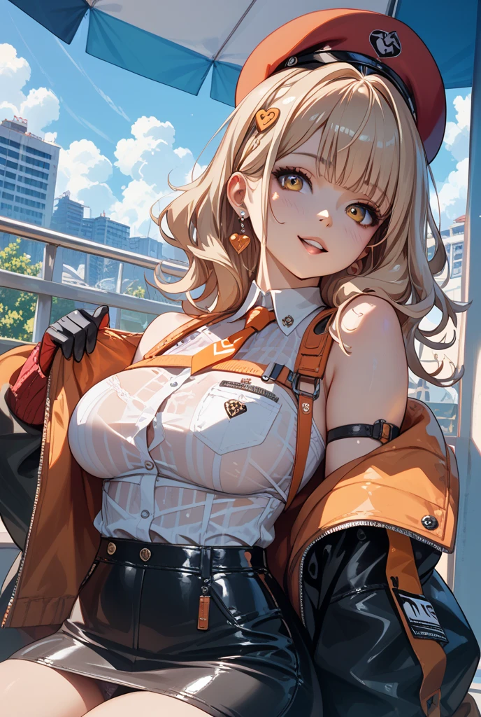 Tsunotori, 1girl, solo, long hair, blonde hair, horns, blue eyes, large breasts, looking at viewer, smile, bangs, closed mouth, belt, breasts, dress, gloves, fingerless gloves, hairband, cowboy shot, standing, shirt, cleavage, headphones, pantyhose, white pantyhose, black hairband, two-tones dress, outdoors, sky, clouds, trees, bushses, buildings, school,
BREAK
masterpiece, best quality, highly detailed background, perfect lightingbest quality ((shiny skin, glossy skin, detailed skin))
<lora:Tsunotori:0.8>