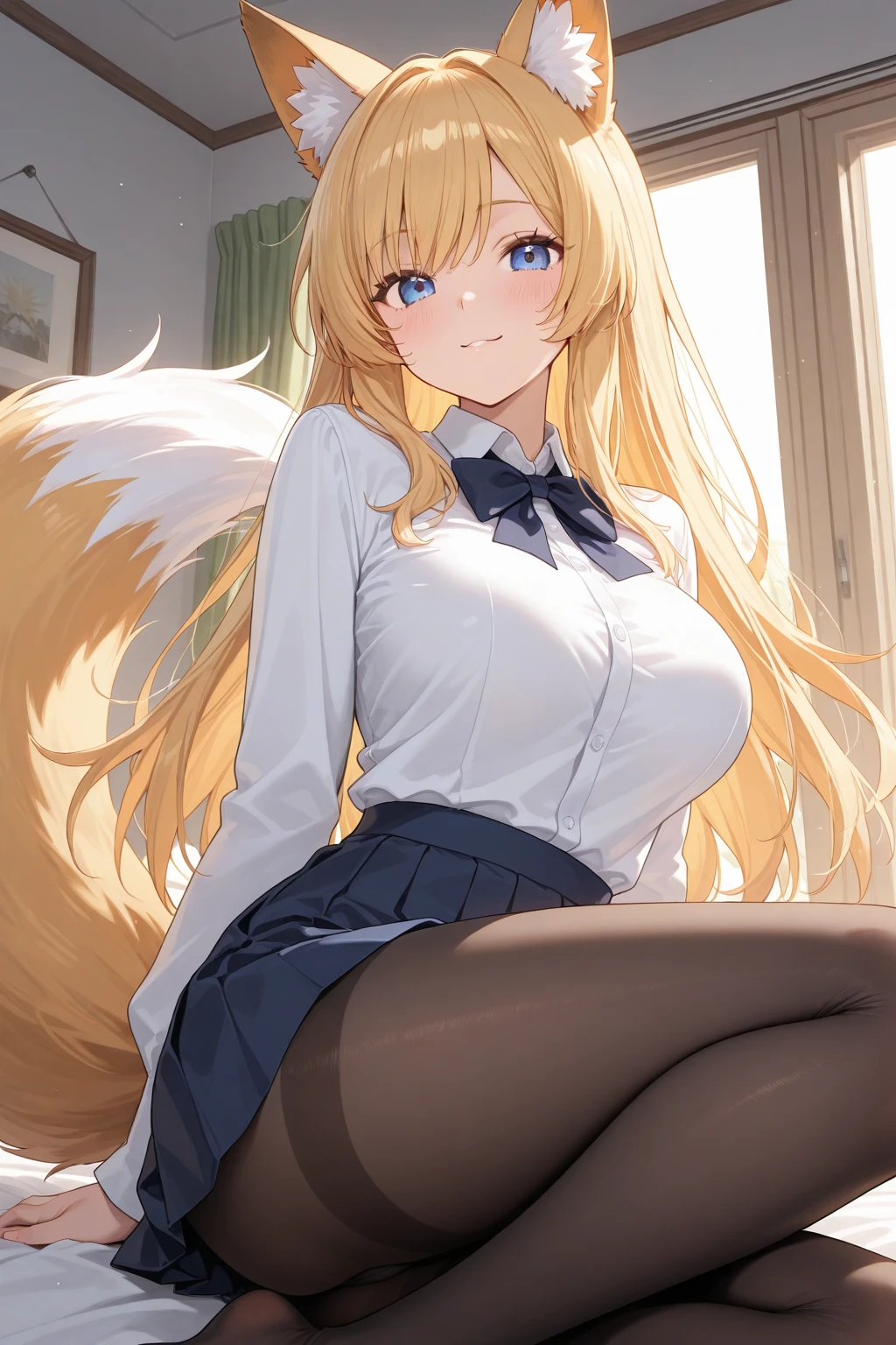 Anime Kawaii sexy Perfect Slim sensual body large breast and huge thighs, An intricate and highly detailed illustration of anime (Young girl). (work of art: 1.5), (best qualityer: 1.5), (face perfect), 1womanl, fox ears, fox tail, secretary, mature woman, Large belly, fat body, voluptuous body, Fitted pencil skirt
, ,