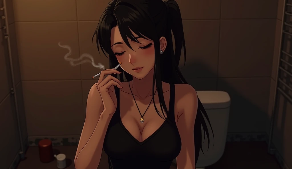 ((Highest quality)), ((masterpiece)), (detailed), One person, sexy,Red sleeve、Oiran、Black Hair、She is wearing a hairpin and her hair is up-style、（No bra）、Big Breasts、Japanese、20th Generation、beautiful girl、In a Japanese-style room、Sitting、A little bit of white panties are visible、evening drink、sake bottle、Sake cup、Thumb