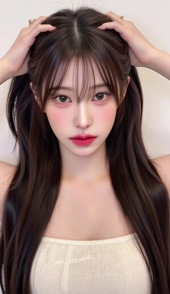 Ultra realistic, open shot, best quality, dream aesthetic (blurry in cinematic vibrant light), hot atmosphere, show all, ultra-detailed, fine details, high resolution (wide image), Perfect dynamic composition, illuminated pale skin, perfect shading, beautiful (realistic) detailed clear eyes, naked, pantyhose, pale-pink hair, long messy (silky) hair (pale pink), hair fringe, natural big breasts (nude), Natural Color Lip, face with pleasure and fatigue expression, Random and sensual poses, bedroom (background unfocused)、20 year old、dream atmosphere 
