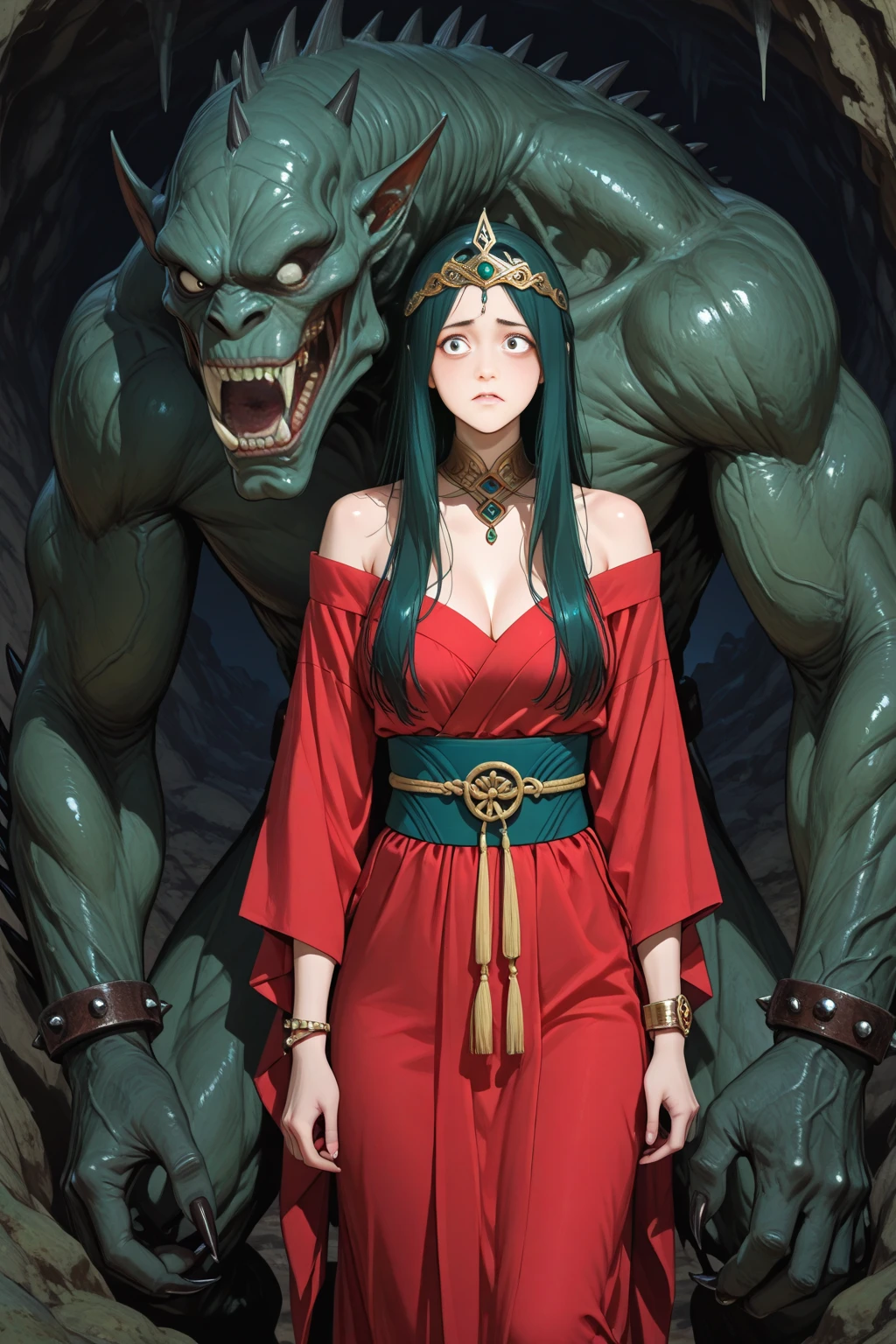 Lamia woman big chest thick snake tail no legs