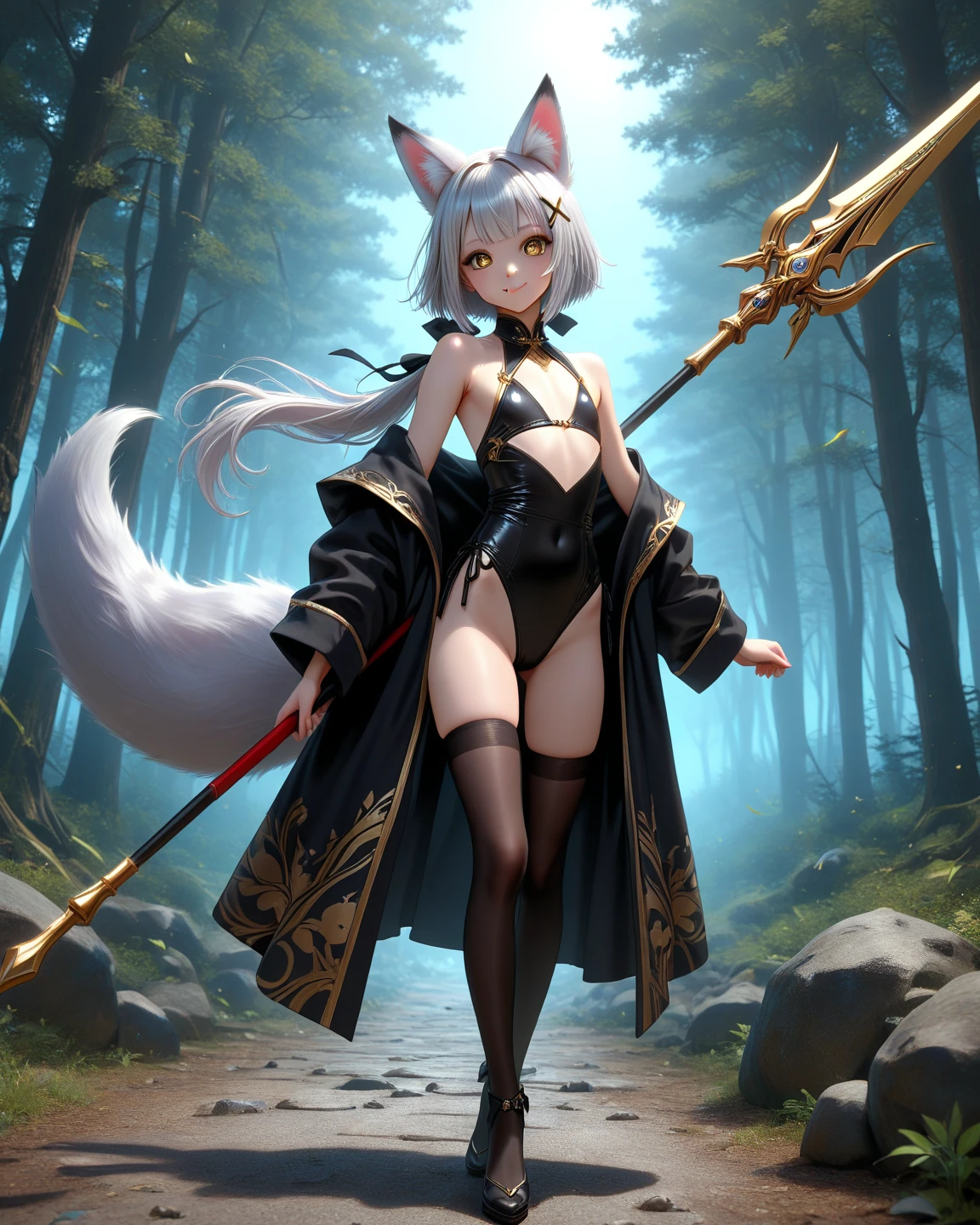 Ahri da league of legends,(best qualityer,4K,8k,high resolution, work of art:1.2)(weather: moonlight), Japanese female, dancing, spirit forest pond background, red and white long sleeve korean kimono dress, cleavage, spirit sphere, cute makeup, thigh high boots, belt, white hair, long braided hair, fox ears, wet body, multiple fox tails, ultra detailed, realistic, portrait, beautiful detailed green eyes, freckles, beautiful detailed lips, extremely detailed eye and face, beautiful girl, long eyelashes, sexly, average, large breasts, beaming smile, stunning curves, bright coloured, dramatic lighting,