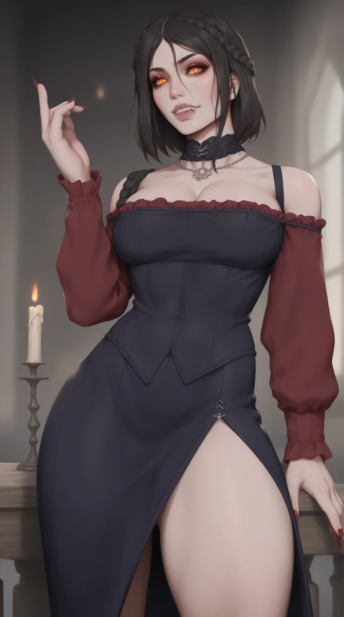 ((highest quality)),(ultra high resolution),(Super detailed),(detailed description),((best CG)),(best work of art),super precision art, great drawing art,(Art with precise details:1.5), (1 woman:1.5), beautiful and well-shaped face:1.5,(Very precisely depicted long oversized knee-length male hoodie waring tight shorts), gorgeous, beautiful young teenage girl, 13 years old, lightly tanned white skin, loose and flowing silky thigh-length negligee sleepwear, short shoulder length hair, sleek dark violet-black hair, Bob-cut hair, big round velvet colored eyes, fringe bangs over forehead, oval shaped face, sharp facial features, high-bridged nose, full cherry pink lips. medium height(172cm). C-cup breasts, small narrow waist. small delicate curvy hips, smooth thighs, large round ass, hourglass figure, slim yet plump thick build, standing upright, full body picture, hip-level shot. classy and opulent bedroom setting