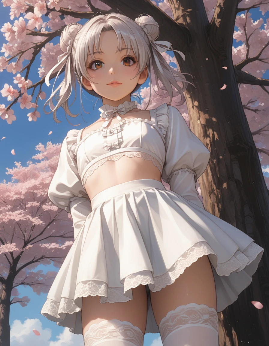 {(japanese young girl)}, (white and light blue striped pantie with  ribbon:1.3), wetting pantie:1.2, ニーソックス:1.2, camel toe:1.2, (Squat and pee pose:1.2, open legs:1.5), front view:1.5, Put a carrot on her pussy:1.2,
 multilayer textureperfect proportions, octane rendering, duotone lighting, Low ISO, wide aperture, White balance, Rule of thirds, ultra HD16k, HDR (High Dynamic Range), Ray Tracing, NVIDIA RTX, Super Resolution, Subsurface Scattering, PBR Texturing, Post Processing, Anisotropic Filtering, Depth of Field, Maximum Clarity and Clarity, High efficiency subpixel, subpixel convolution, particles of light, light scattered, Tyndall effect, full body:1.5, ,  cute, (cute:1.2), (bob cut:1.3),三つ編み, 黒髪, 太い眉毛, 薄い色の虹彩, 大きくて輝いている黒い瞳, 長いまつげ, 小さく薄い色の自然な唇, (Average face of Japanese idols), (日本人特有の童顔:1.3), (baby face), 広いおでこ:1.2, ふっくらした頬, 小さな顎, visible side boob, looking up:1.5, looking at viewer,Focus on the eyes,with sleek and menacing design, (完璧な4本の指, 親指1本),