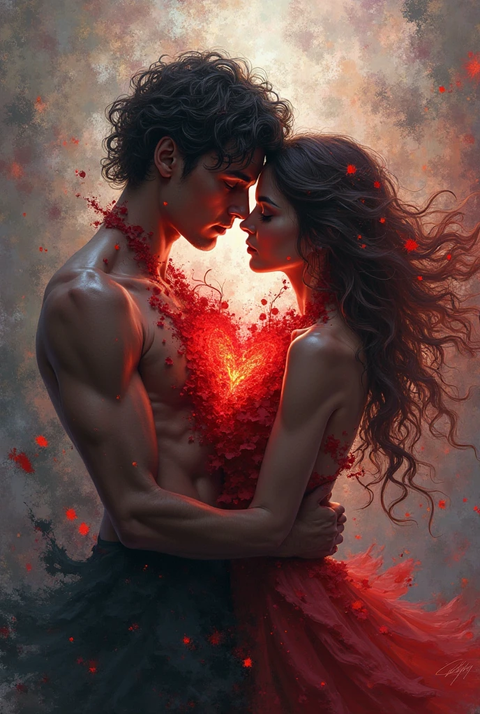 (Man giving woman huge glowing red heart),(There is a beautiful eye in the red heart:1.3)(Clear anatomy,A heart glowing red beats in the center of the picture.:0.85),(A man and a woman hugging each other face to face,Sharing a huge heart),Black light art,sharp focus,Toned muscles,Background human upper body muscles, fantasy,Reality,cartoon,3d rendering,James Jean (James Jean) super fine, Eighth Route Walker, Behavioral Contest Winners, vanity, trumpet, modern, 超Reality主义