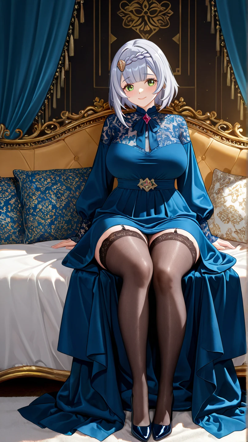 Baggy blue jersey、Sitting with legs crossed、Panties fully exposed、Wearing a black mask、front