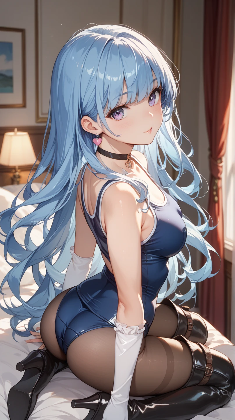 Character Details:, - Gender: 1 Girl.
- Style: Anime, - Body Type: Attractive body, slim body, nice legs, slim tights, nice arms, nice shoulders. - Breast: (Small Breast:1.1), (Cleavage), (Nipple).
- Facial Feature: Beautiful, Gorgeous, Teenager, Fresh, Young.
- Expression: Shy, Smile, Horny, Pink Blush on Face, Sexy Eyes, Sexy Look, (Sweating:1.4), Innocent Look, Tipsy. - Hairstyle: Blunt Bangs, Long Hair. - Hair Color: (Light Blue Hair:1.5).
- Clothing: (Black Virgin Sweater:1.6). - Body Pose: (Sitting on Chair:1.1). - Behaviour: Waiting, Want Something, Secretly.
- Accessories: Earrings., Environmental Details:, - Setting: Bed Room., - Lighting: Natural Light., - Decoration: Modern Bed, Chair, Window, White Curtain, City View. Top view. pov, anime style, UHD, retina, masterpiece, accurate, anatomically correct, texture
