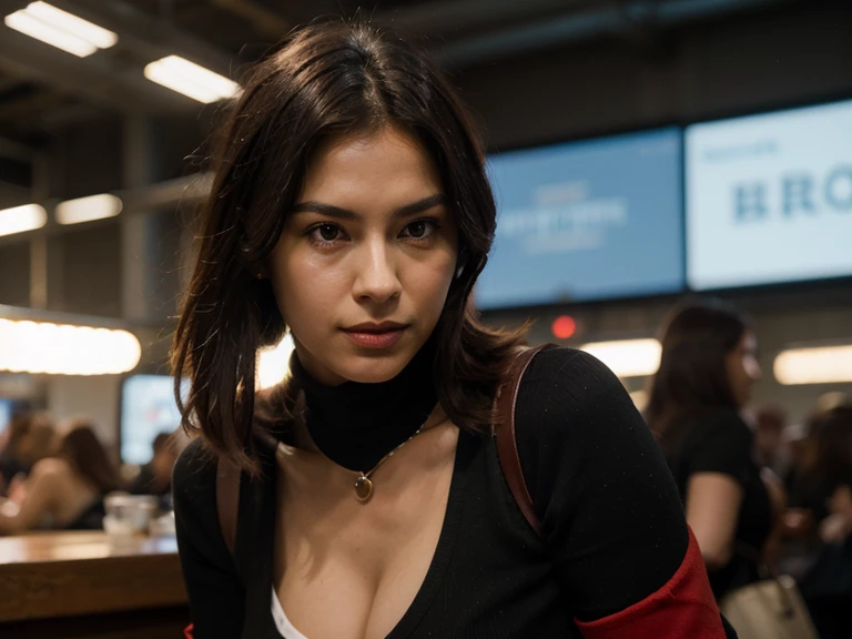 ((best quality)), ((masterpiece)), (detailed), perfect face police USA police super big pumped fake lips red lipstick super big pumped lips cleavage , police uniform perfect body fit body
