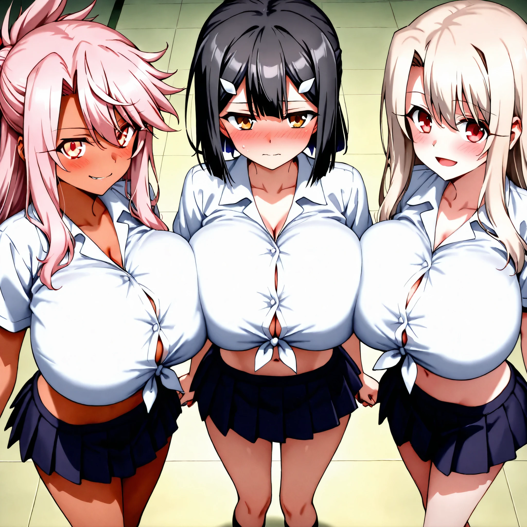 ((NSFW:1.3)),(Textured skin, Anatomically correct, Super Detail, high details, High quality, hight resolution, Best Quality, 1080p,4K:1.3),(One-person viewpoint, looking at viewer, subjective:1.5),
((My Hero Academia anime style:1.6)),
(Women's classroom:1.4),
((6 Women, Multiple girls, Group photo of the girls:2.0)),
((high school students, 17 year old:1.5)),(Girls with busts of all sizes:1.5),(Girls with various hairstyles:1.5),
(inviting you to have sex),
((Girls line up standing:1.6)),
(front view:1.5),
(Women's in school shirt, school skirt:1.5),
(open one's shirt:1.5),(bra lift:1.4),(showing nipple:1.3)
(skirt lift, showing panties:1.4)
nsfw,(enraptured face:1.4),(naughty expression:1.2),(orgasm smile:1.5),seductive smile, excited smile,
(blush, face blush, blushing:1.3),
(vulgarity:1.5),(fucked silly:1.1),(orgasm:2.0),
(vivid pussy, high quality vagina:1.1), (dripping love juice:1.3),