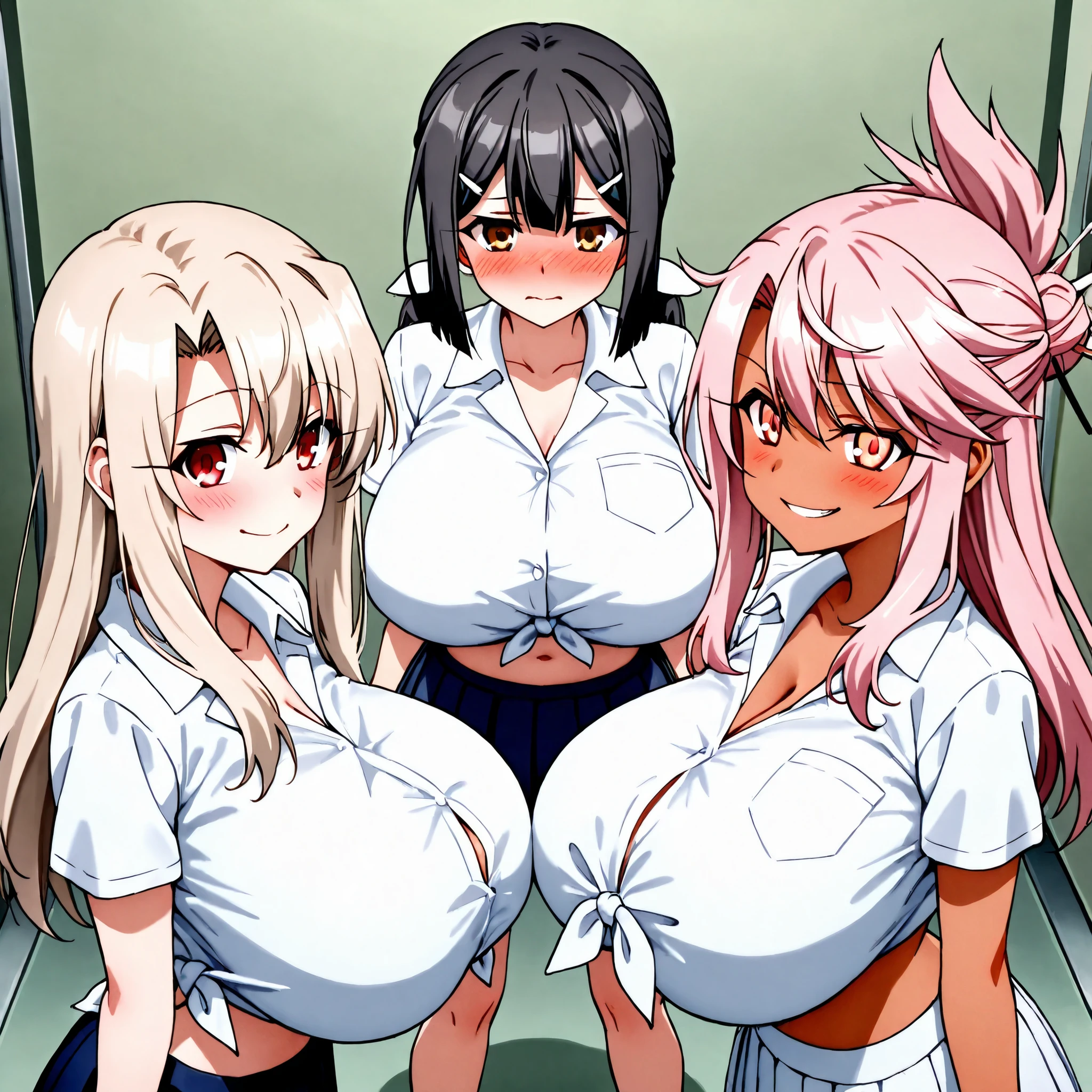 masterpiece, Highest quality, High resolution, Big Breasts、JK,There were a lot of girls in a very small room. ,6 Girls、Pink pleated skirt、Heart symbol and sound effect、The viewer is looked down upon by a tall woman.、Low Perspective、A chest full of sperm、There is only one viewer dick、Penis between 、Straddling the viewer、Bukkake、Pant voice、Huge 、white and bright skin、Bright beautiful skin、Blunt bangs、Blunt bangs、The girl trembles with joy、30-year-old woman、They are all very tall、Surrounded by tall girls、Thighs、Being despised by many girls、A composition that expresses many things breastean smirk、Bully、A composition that expresses many things 、Harem、Many girls are lined up、Black Hair、Blonde、Open your mouth small and smile、Pointed double teeth、titfuck