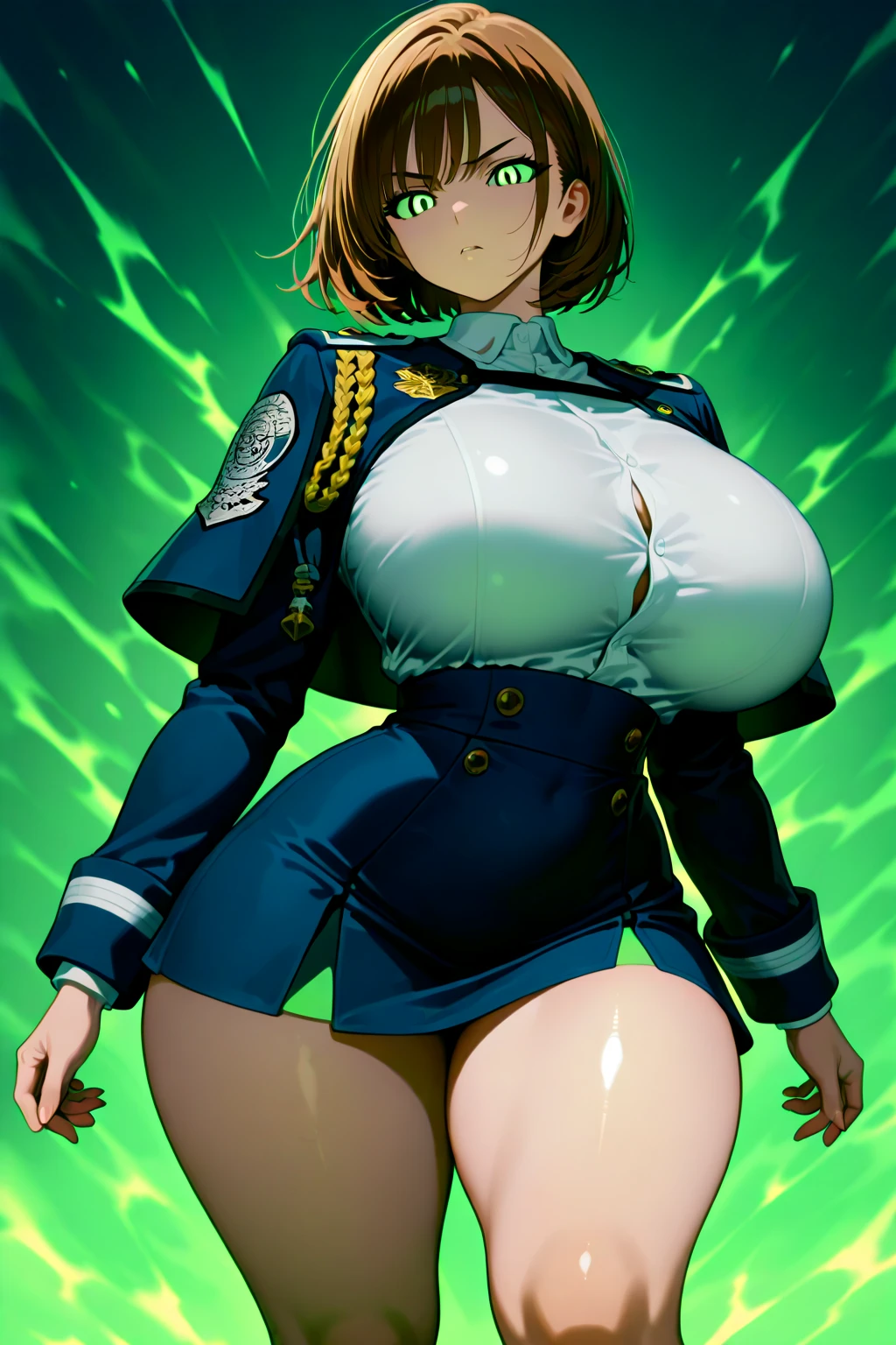 Sunset over the historic city of Paris、Ukrainian female soldier with a melancholy expression on her face、Super super super huge chest、