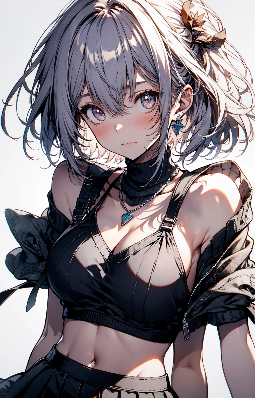 1 girl,Solo,upper body,black hair,red eyes,bare breasts,Criss Cross,masterpiece,best quality,very aesthetic,absurdres