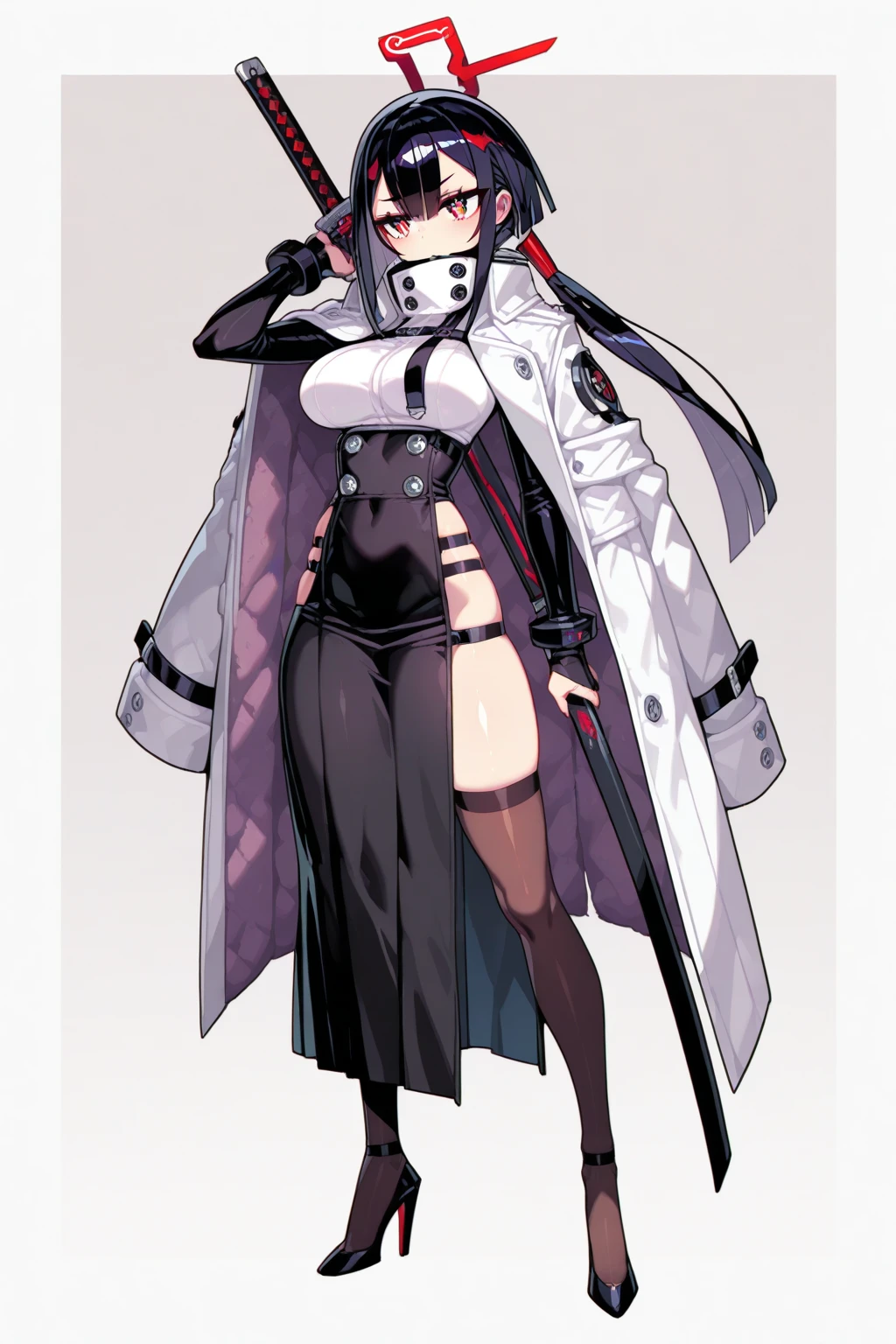 4k anime wallpaper, 4k anime wallpaper, Anime Art Wallpapers 8K, 4K Anime Style, anime art wallpaper 4k, anime art wallpaper 4k, 4k anime wallpaper, Eugeo Art, Detailed digital anime art, ((masterpiece, highest quality)), (Complex Light), Perfect hands, Perfect Eyes、Perfect legs、Hyper Detail, Bright colors, beautiful girl、cyber punk、Silver short hair, Pause, headphone, Red eyes, Tempting, Half coat on, Off the shoulder、Knee-high、boots, colorful, neon、Stylish Background、Japanese anime style.