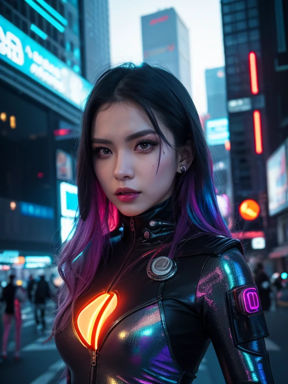 leeSoyou1, ((best quality)), ((masterpiece)), (detailed), Midjourney Style, close-up, woman, robot, red eyes, concept art, inspired by Marek Okon, digital art, Crysis Nanosuit, futuristic, (glowing elements:1.1), 4:3 aspect ratio, dynamic duo