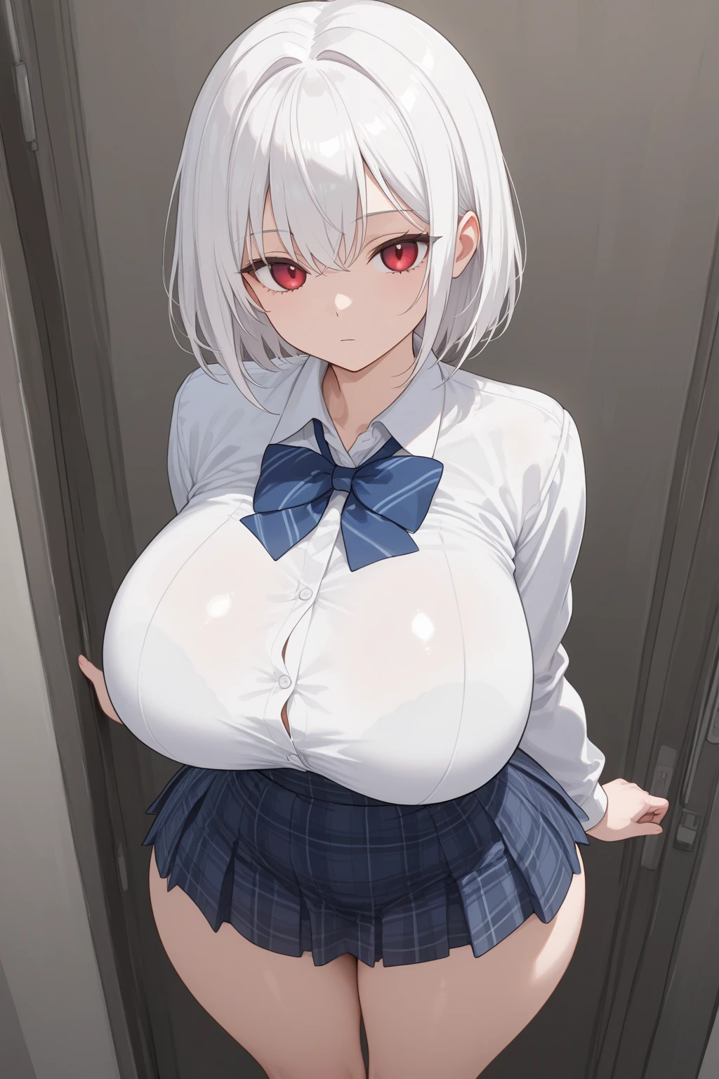 (masterpiece、highest quality、Super fine)、Anna Nishikinomiya、big tits milf、big tits milf、big tits milf、He has inhuman physical abilities like the Terminator.、A secret society that uses its power to commit dirty terrorism.「SOX」、「blue of snow field」、Ever since I kissed Tanukichi in an accident.、I feel a fever in my lower abdomen、I started to have some sort of pathological feelings for him.、Becomes obsessed with him(That feeling is for her「like」I guess it is、They don&#39;t understand that it&#39;s nothing more than their own selfish sexual desires.)。She felt shame due to the attempted rape.、人前では狸吉への求like行動は控えるため、Other than SOX and dirty terrorists, almost no one knows her secret side.。imagine pregnancy、gray hair、light blue eyes、short hair、hair band、choker、big breasts、school uniform、gray jacket、white shirt、red tie、blue skirt、jacket closed、Big skirt、Are standing、smile、open your mouth