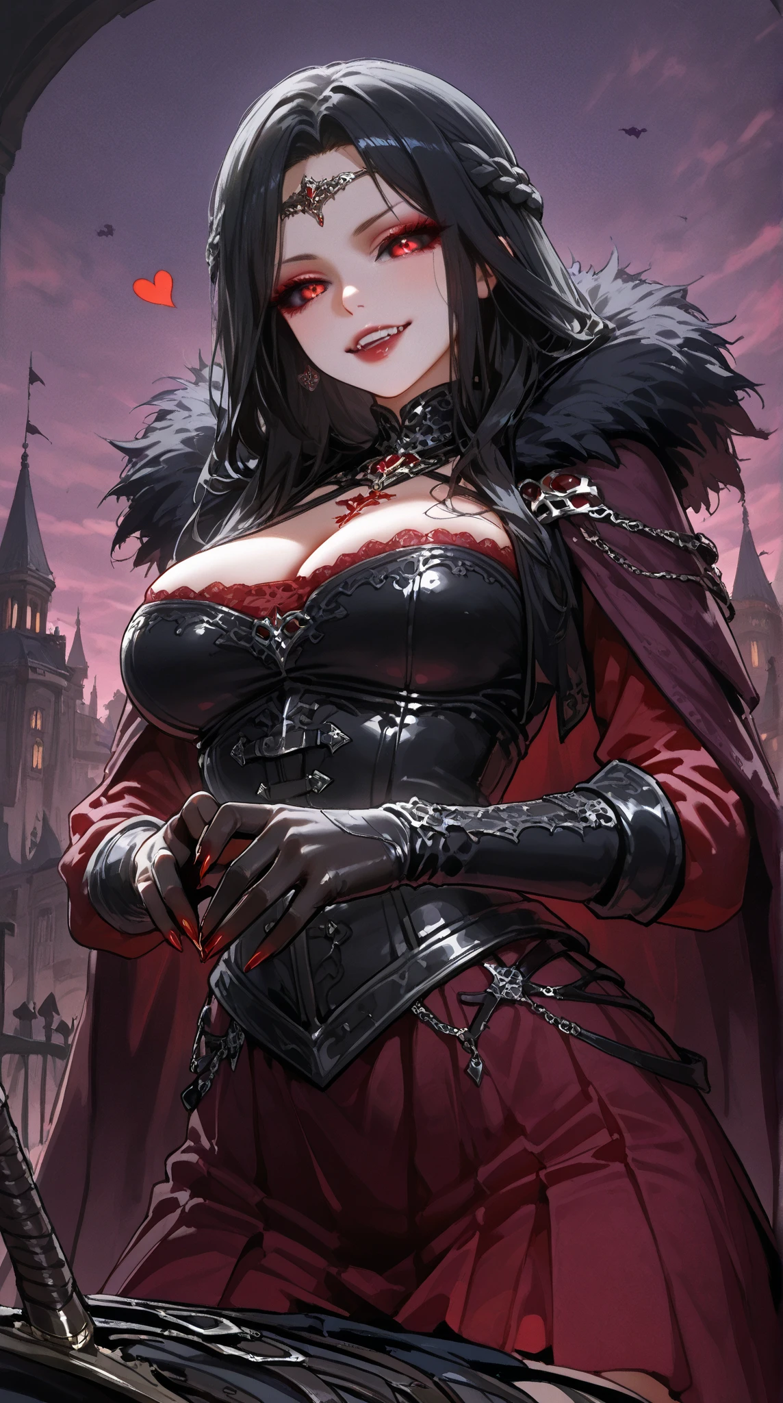 The woman, by the wide, long hair, black fur, black hair, fringe, pale, Pale skin, ((black eyes, black eyes)), naked, nude, naked, Cathedral, evening, fantasy, mask, blind mask