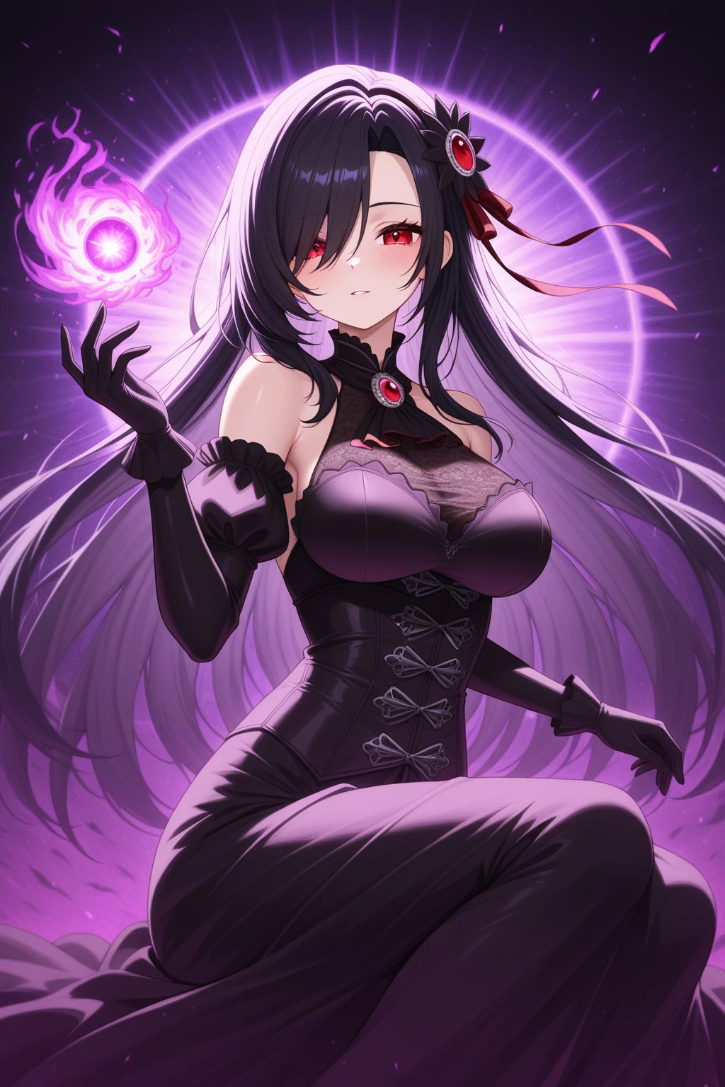 A female monster with a mysterious smile on a dark road at night