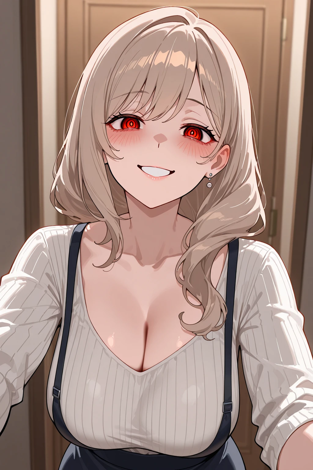 in a nurse's costume, can be seen in full growth, ultra sharp image, Beautiful figure, Beautiful little breasts, sexypose, Mouth open in a smile, sharp teeth, laughting, ultra detail face, Ultra Transparent, Chainsaw Man Energy, Two red sharp horns on the head, ultra sharp image, Ultra Beautiful, little chest. hairlong, blonde woman, Beautiful figure, taut clothes, red-eyes, Red crosses and circles instead of pupils, handsome body, sexy clothes, Beautiful eyes, very detailed eyes, Very detailed face, handsome body, Cherecter Desing, Very detailed, Detailed body, Detailed hands, Detailed, Vibrants, Detailed Face, sharp-focus, WLOP, artgerm, anime art, Vibrants, Detailed Face, Hugh Details, sharp-focus, Very drooping face, A detailed eye, super fine illustration, better shadow, finely detail, Beautiful detail