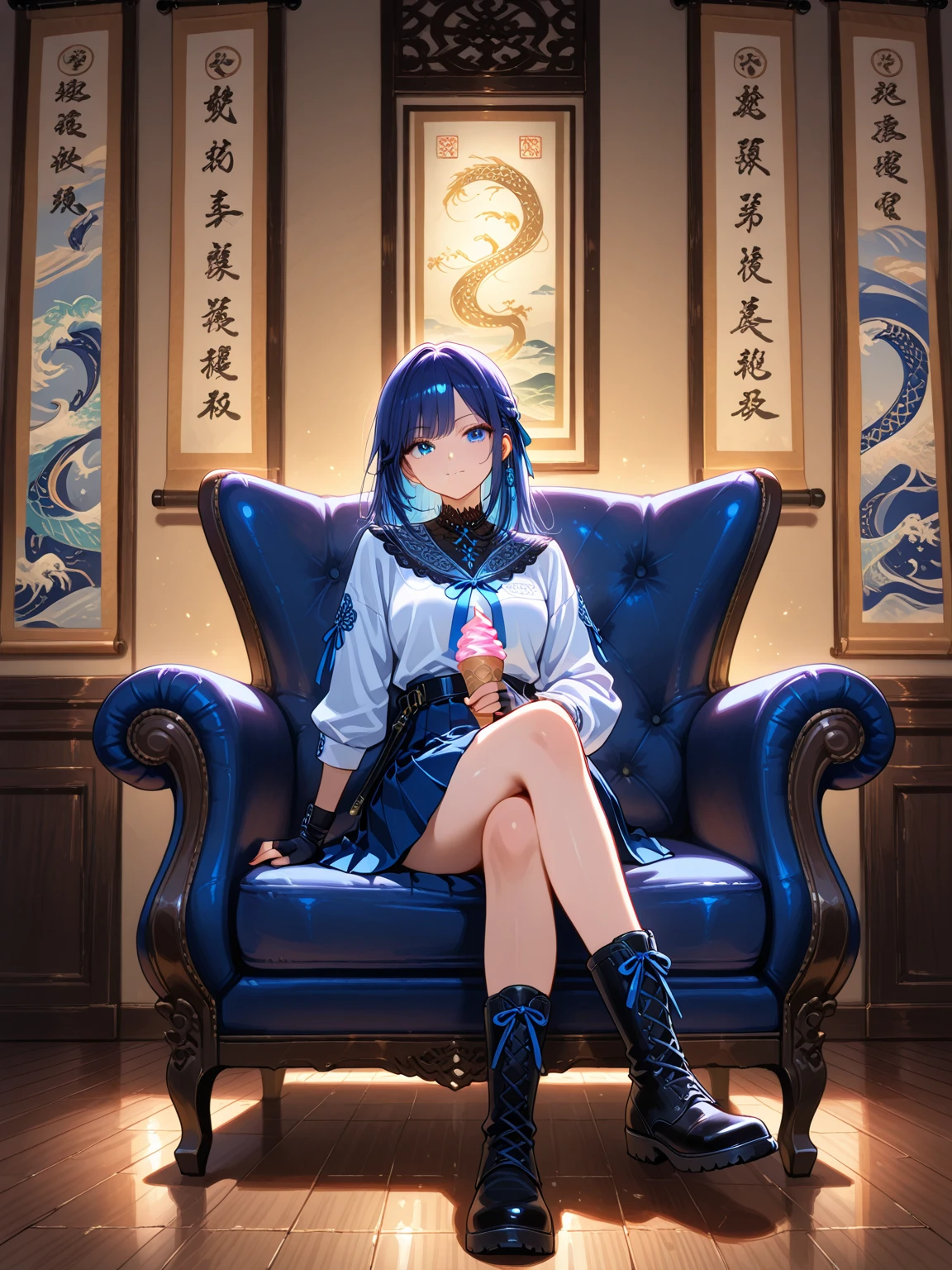 Anime girl sitting in chair，legs crossed，holding cigarette, Guviz-style artwork, trending on cgstation, Guweiz in Pixiv ArtStation, Guweiz on ArtStation Pixiv, Guviz, Best anime 4k konachan wallpaper, by Yang J, Relaxing concept art, trending on artstation pixiv