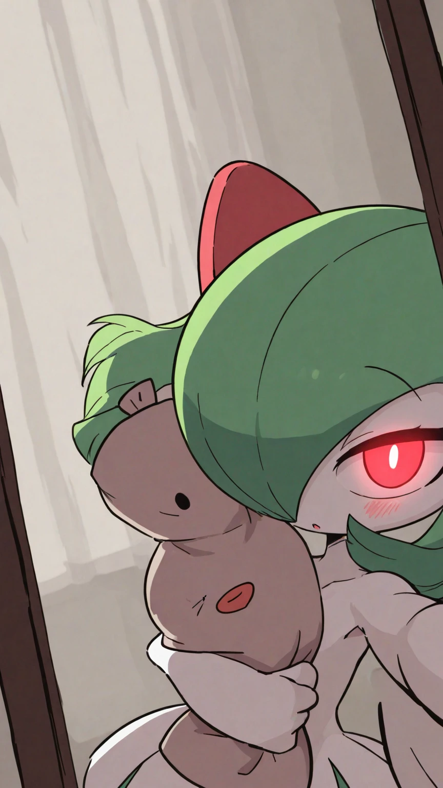 solo, art by dagasi, (toddler:1.1), beautiful girl, Uploaded to e621.net, (Pixelsketcher), (wamudraws), (masterpiece), (HD), (high res), (feet visible), (anthro), (detailed thin fur), (detailed shading), (beautiful render art), anthro Ralts, (toddler Ralts), (hair covering eyes:1.2), red eyes, glowing eyes, neon eyes, hair at nose length, (white thin fur), [(slim figure, flat chest, skinny)], (curvy hips), (beautiful legs), (really dark night:1.5), [zero lighting], northern lights in the background, (wearing black lace lingerie with red, 3 piece lingerie, bra panties and lace garter belt:1.1), full face blush, heavy breath, shy expression, Ralts, posing in a buddhist temple, heart eyes