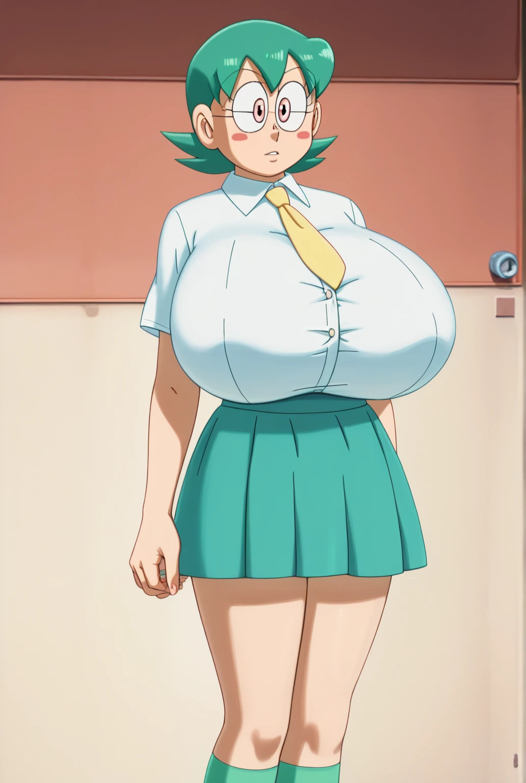 ((masterpiece、top-quality)), 1girl in, ((full body Esbian、Standing picture)), cute young woman, Colored hair, white shirt, shortpants, Black garter belt、(white backgrounid)