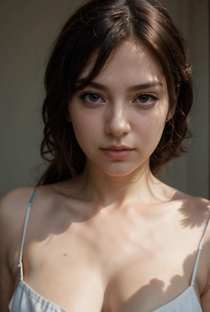 masterpiece, Best Quality, Ultra-detailed, finely detail, hight resolution, Perfect dynamic composition, Beautiful detailed eyes, ((Best quality, 8k, whole body, Masterpiece :1.3)), Sharp focus :1.2, A pretty woman with perfect figure :1.4, Slender abs :1.2, ((Dark brown hair, E-cup of breasts :1.4)), City street:1.2, Highly detailed face and skin texture, Detailed eyes, Double eyelid, white skin, enhanced tits tufts, (A hyper-realistic), (highly detailed), A smile, natural breasts, soft areolas, Puffy areolas, puffy nipples, detailed areolas, detailed nipples, light colored areolas, light colored nipples, full body, sexy pose, topless