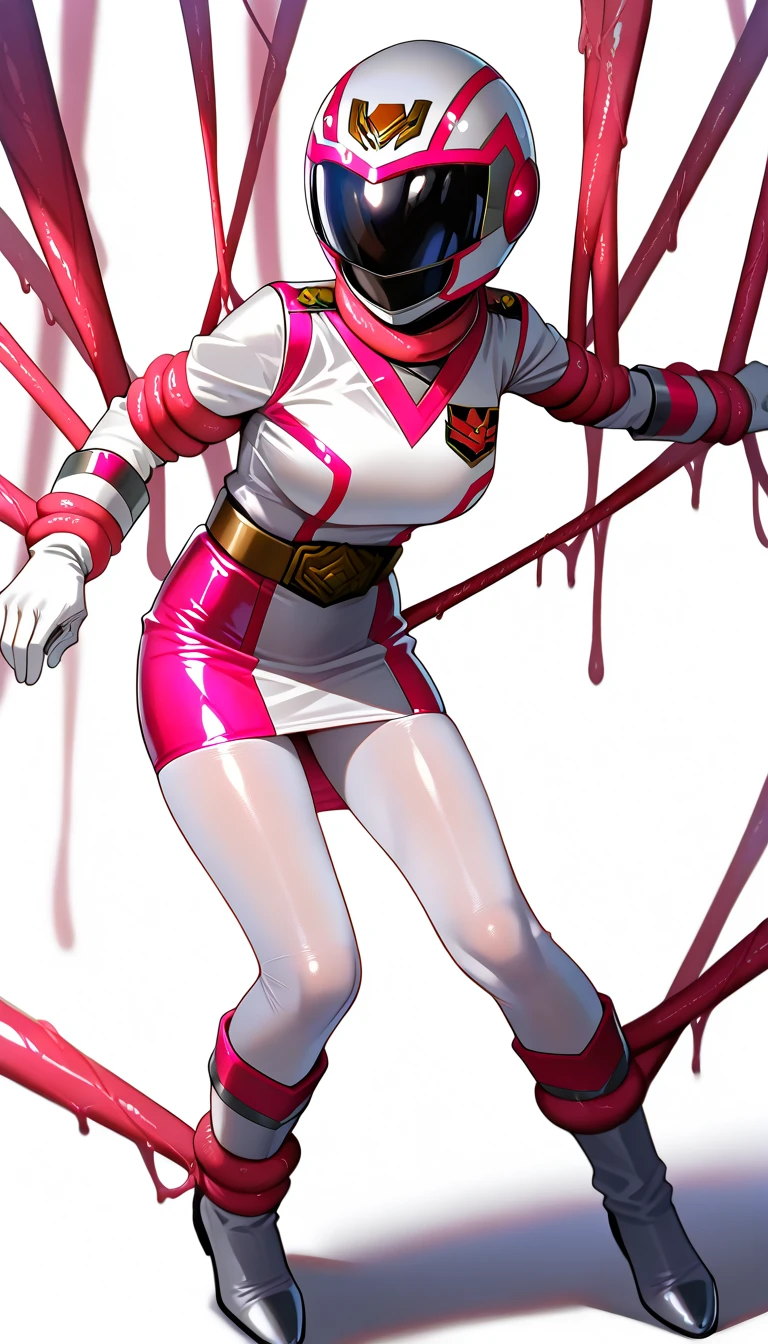 arafed image of a woman in a pink outfit and a helmet, chris moore. artgerm, artgerm julie bell beeple, krenz cushart and artgerm, the secret seventh power ranger, range murata and artgerm, extremely detailed artgerm, slick pink armor, artgerm and rossdraws