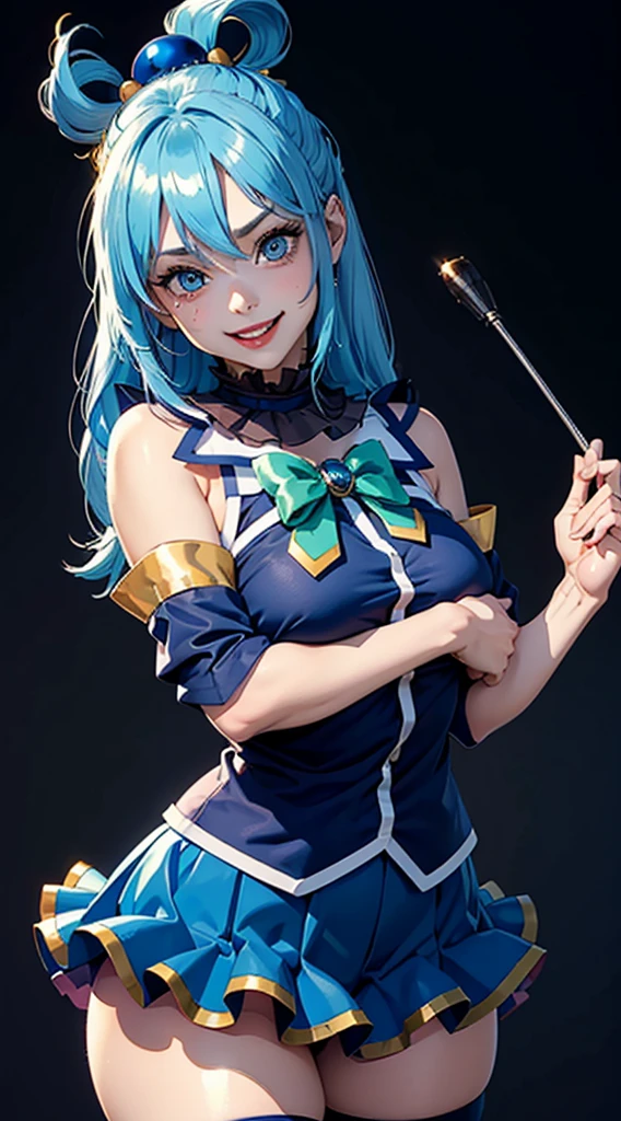 One girl,hoshimachi suisei,blue eyes,Blue Hair,choker,Hair between the eyes,Medium Hair,Side Ponytail,スターchoker,Small breasts,Bodycon,High leg,Fishnet tights,High heels,BAR,(Perfect hands),(Perfect Anatomy),(masterpiece),(highest quality)