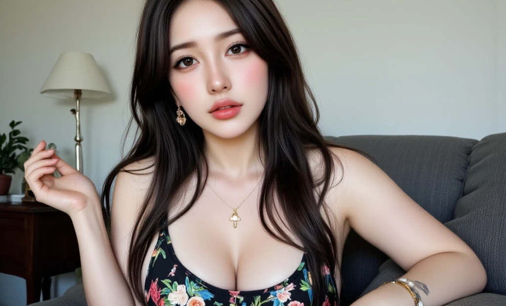 (Realistic, Photorealistic: 1.37), (Masterpiece, Best Quality: 1.2), (Ultra High Resolution: 1.2), (RAW Photo: 1.2, shots on Nikon), (Sharp Focus: 1.3), (Face Focus: 1.37), (Ultra Detailed CG Unified 8k Wallpaper: 1.2), (Beautiful Skin: 1.2), (pale Skin: 1.3), (Hyper Sharp Focus: 1.5), (Ultra Sharp Focus: 1.5), ( Beautiful pretty face: 1.3), (super detailed background, detail background: 1.3), break, very cute and beautiful Japan pictures of woman, (sexy model), professional attire, (22 years old: 1.1), portrait of a girl with a bright smile, upper body image, When viewed from the front, the composition is symmetrical, (Studio lighting: 1.3), (Cinematic lights: 1.3), (backlight: 1.3), dim lighting, lighting that covers the whole body, (looking straight at you, standing:1.3, arms down:1.3, random, model pose), break, (shiny-brown half up thin hair: 1.2), dark brown eyes, upturned eyes, beautiful eyes, princess eyes, ((brown hair:1.3)), single hair, bangs, Hair between eyes, Long hair, curby, abs, perfect abs, (gigantic-breast;1.37, big breast:1.37, big cleavage:1.37), (thin waist: 1.15), (detailed beautiful girl: 1.4), (bare shoulder, Chest squeezed together, View viewer, (blue camisole:1.3, black box-long-skirt:1.3, teacher fashion style, attractive look), Solo, Parted lips, pink lips, (shiny skin), sweat, (school room background:1.5), (light seductive smile:1.25), ((Perfect Female Body)), (Upper Body Image:1.3), Frame the Head, Perfect Anatomy, Perfect Proportions, 8.5 Life-Size, Face Focus, Ultra Realistic Photo, Hyper Sharp Image, Hyper Detail Image,