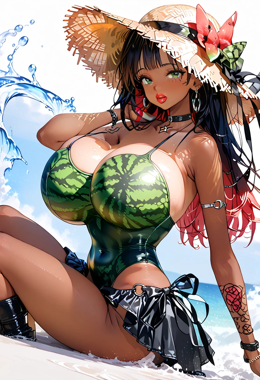Hot brazilian beach babe, busty, bimbo, ((naughty expression)), classy, ((south american)), (brazilian facial features), glossy eyes, ((((beautiful)))), tropical, gorgeous, (cute), ((hyper sexualized)), raunchy, hourglass body, ((sexy)), ((perfect)), (feminine), from behind, up close, ((over the shoulder)), ass focus, high rise micro thong, micro breast curtain top, cute choker, huge sunglasses, voluptuous round juicy breasts, mostly naked, voluptuous strong round ass, (underbutt), strong thighs, sexy hips, full shapely body, curvy, vibrant aura, smooth shiny skin, (sexy lighting), beach resort background