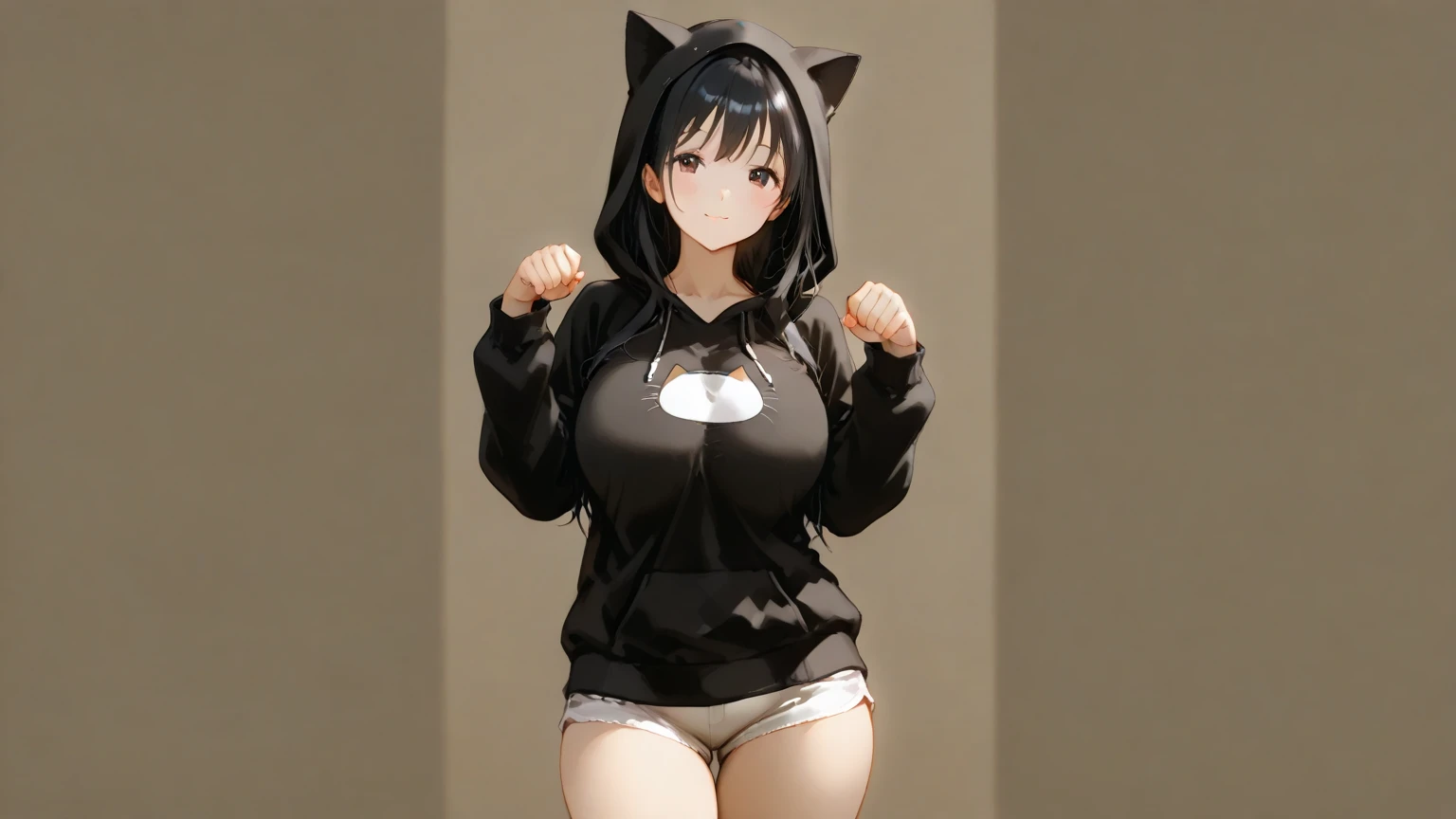masterpiece,One girl,alone ,Heart-shaped pupils,Open the front,hoodie,, Static Restraints,Exposing her breasts A woman with a large penis growing out of her vagina and inserted into a dummy