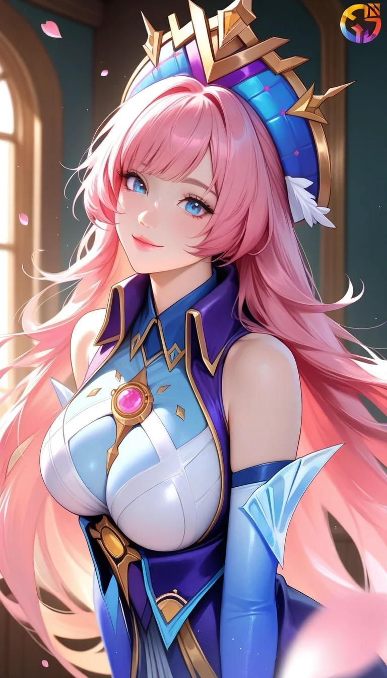4K,high resolution,A woman,Pink Hair,Long Ponytail,Weaving,blue eyes,Large Breasts,Princess,,Princessのティアラ,jewel embellishment,,Medieval town,showing genitals