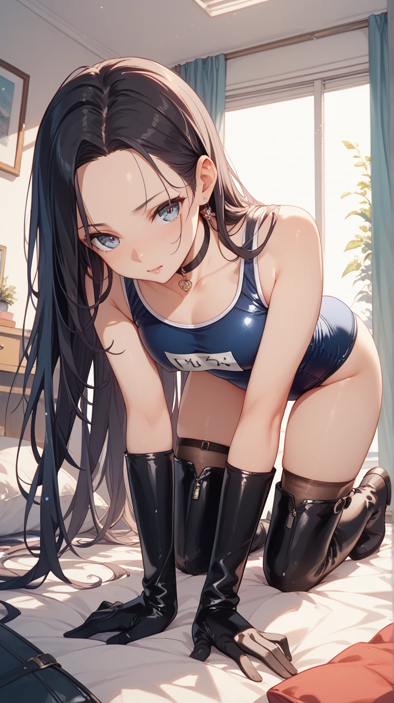 (8k, RAW photo, highest quality, masterpiece: 1.2), (realistic, photorealistic: 1.37), high definition, high resolution, beautiful face, beautiful shape, small face, 18 years old, 1 girl, tanned skin, ridiculous texture, tanktop, wet and sticking to the skin, high-legged, open crotch, camel toe, shot from below, showing armpit, small chest, side breast, W pose sitting, Squat position, both armpit showing, armpit licking, mouth near armpit, mizuki yukikaze