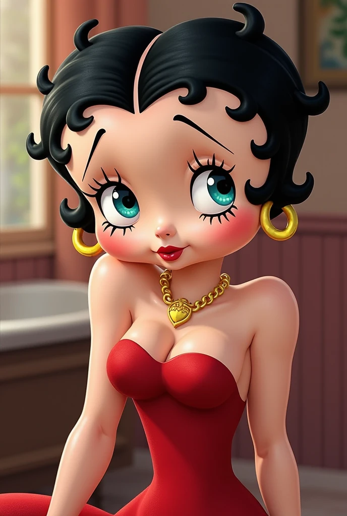 A betty boop in erotic lingerie with an excited face. full body
