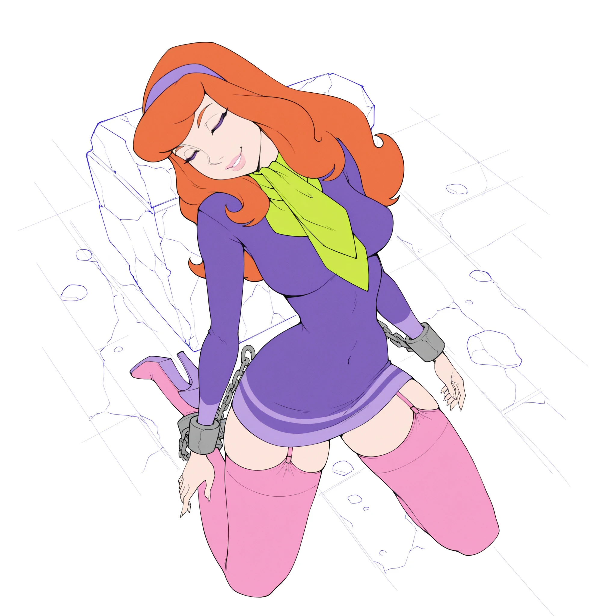 Kim possible sitting with legs wide open while wearing white long socks on her beautiful feet , seductive , tanned , sexy pose , max detail , max quality , bedroom , beautiful thighs , tight panties