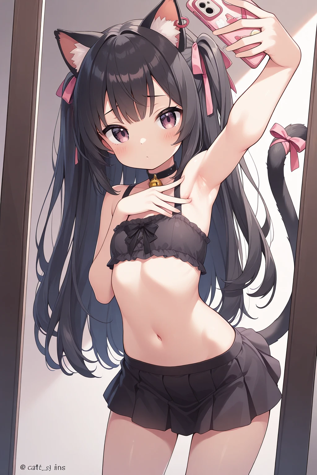 fusion of oil painting and watercolor painting, best quality, super fine, 16k, incredibly absurdres, extremely detailed, delicate and dynamic, cute woman, baby face, smile,black straight hair, pink eyes, A detailed eye, seductive grin, source_anime, high detail, uncensored, rating_explicit, hair ornament, small breasts, solo, 1girl, thighs, sky blue bra,sky blue panties Two-side-up,malicious smile、Bruises and ugly facial features、Young features、(Lori:1.2)、smug, looking at viewer, soles, (white background:1.2),long-sleeve,puffy sleeves fluffy hair、Elementary school girls, Put your hand on your face, hair clips、(Ridicule:1.1)、looking-down、Looking from below、Being looked down upon by girls、(Looking from below:1.2),Bare Skin Lateral Breast,Black Stockings,stand girl