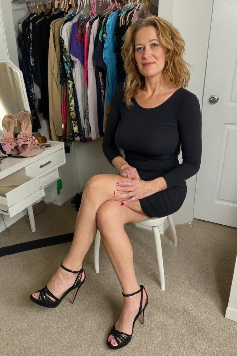 Jillie, 1girl, solo, realistic, consistent image, (((mature))), (((60 years old))), mother, MILF, outdoor, upper body and upper legs, sitting, mini skirt, (((selfie)))