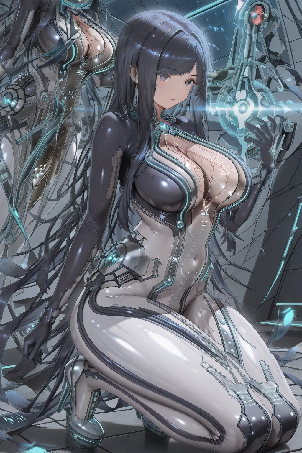Tabletop, highest quality ,I want, crown, Green Eyes, Light purple hair, Long Hair, Full nudity、Full nudity, Clear lines, Cleavage,Thighs Thighs Thighs、cultivation tank、
Underwater、Mechanically restrained limbs、Stand in an upright position、Expressionless、Wires and cables that attach to the neck、Head wires and cables、NSFW、Rape Eye