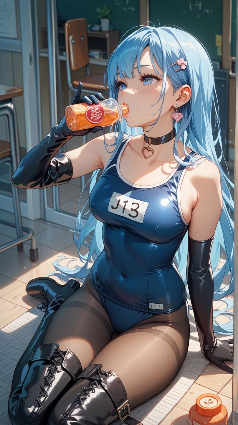 (Magazine Cover:1.8)、(Sit with your legs spread)、 pretty 1girl, top-quality、The ultra -The high-definition、hight resolution、extremely details CG、8K Unit Wallpapers、Beautiful detailed eyes,(((room illuminated by black light、cyberpunked、Sexy Nurse)))、(a wet body:1.4)、(Oil skin、wet skin with colored oil、Shiny body,:1.6)、 Sweat,be shy、(a smile:1.5)、(put out the tongue)、full of shyness、((Liquid Metal Daughter , liquid metal slime girl、liquid metal puddle))