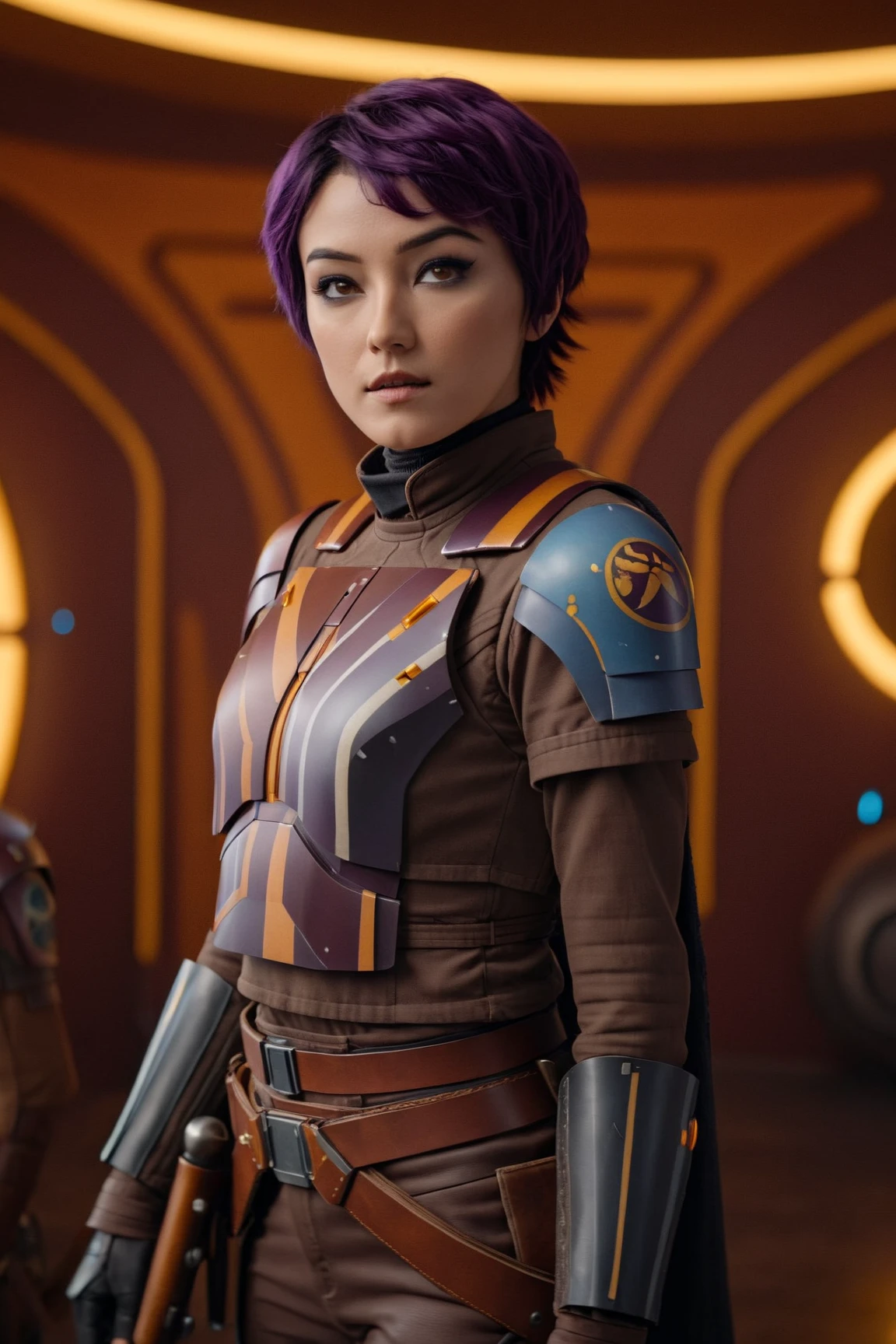 Vantage,Brown eyes,Brown hair,Short hair, Sitting, Happy, Stains on the face, Bangia,Fingerless gloves,Blue jacket, knee pad ,long boots ,armor,(Insanely detailed, beautifull detailed face, masutepiece, Beautiful detailed eyes, Best Quality),Sniver Rifle、Yuki、A smile、cute little、a picture