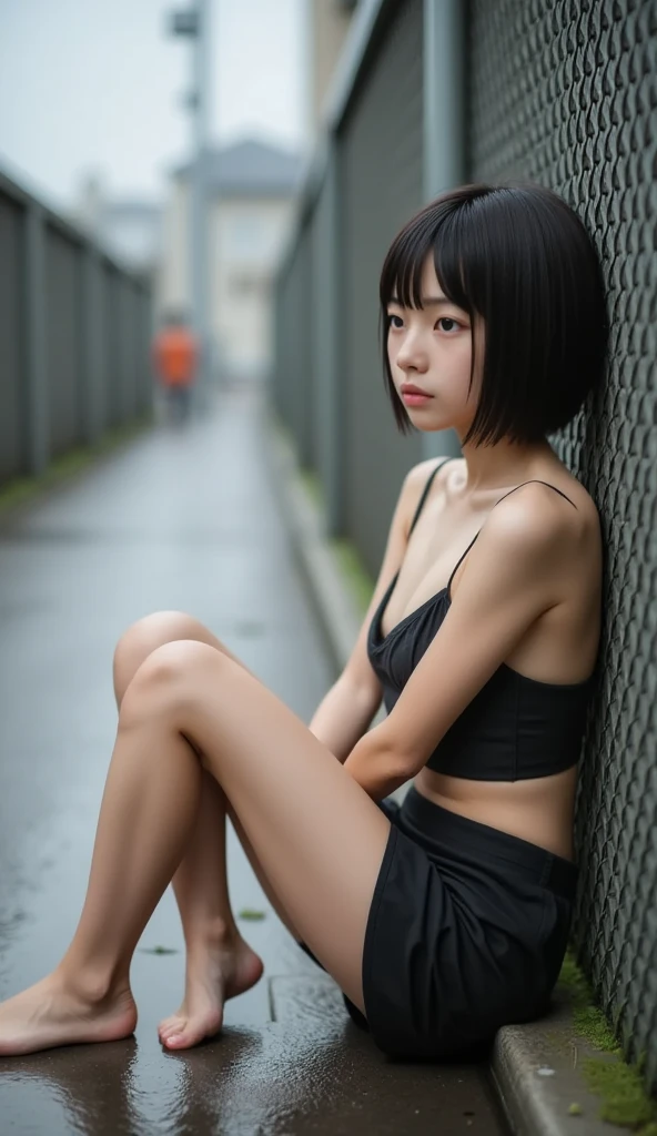 ((Very cute 1 girl、Seductive smile:1.2、Black tube top、Wearing white silk panties、In a beautiful park、Low range))、(Black miniskirt、Bare shoulder、sideboob barbosa、cleavage:1.3)、(8K、RAW shooting、Highest quality、 masterpiece: 1.45)、Night view of the city、twlight、Gradient brown hair、short curly hair、dishevled hair、sitting in a bench、Panchira、white panties、Full view of the crotch、Absolute Area、Skirt flipping、cross one's legs、perfect eyes、perfect hand、pretty skin、超A high resolution、low angles、profetional lighting、top-quality、masterpiece、side lights, sharp、Perfect focus、Background blur、bokeh dof、Photorealsitic、FULL BODYSHOT、((No closeup))、((hard breathing))、(beauitful face:1.2)、(perfectly proportions:1.2)、(Long feet:1.2)、(Smaller chest:1.3)、(Beautiful eye for fine details:1.3)、realisitic、(3D顔:1.1)、(shinny skin:1.5)、(Complex facial details in ultra-high resolution)、Ultra-high resolution fabric texture、8k eye details、8K pupil、