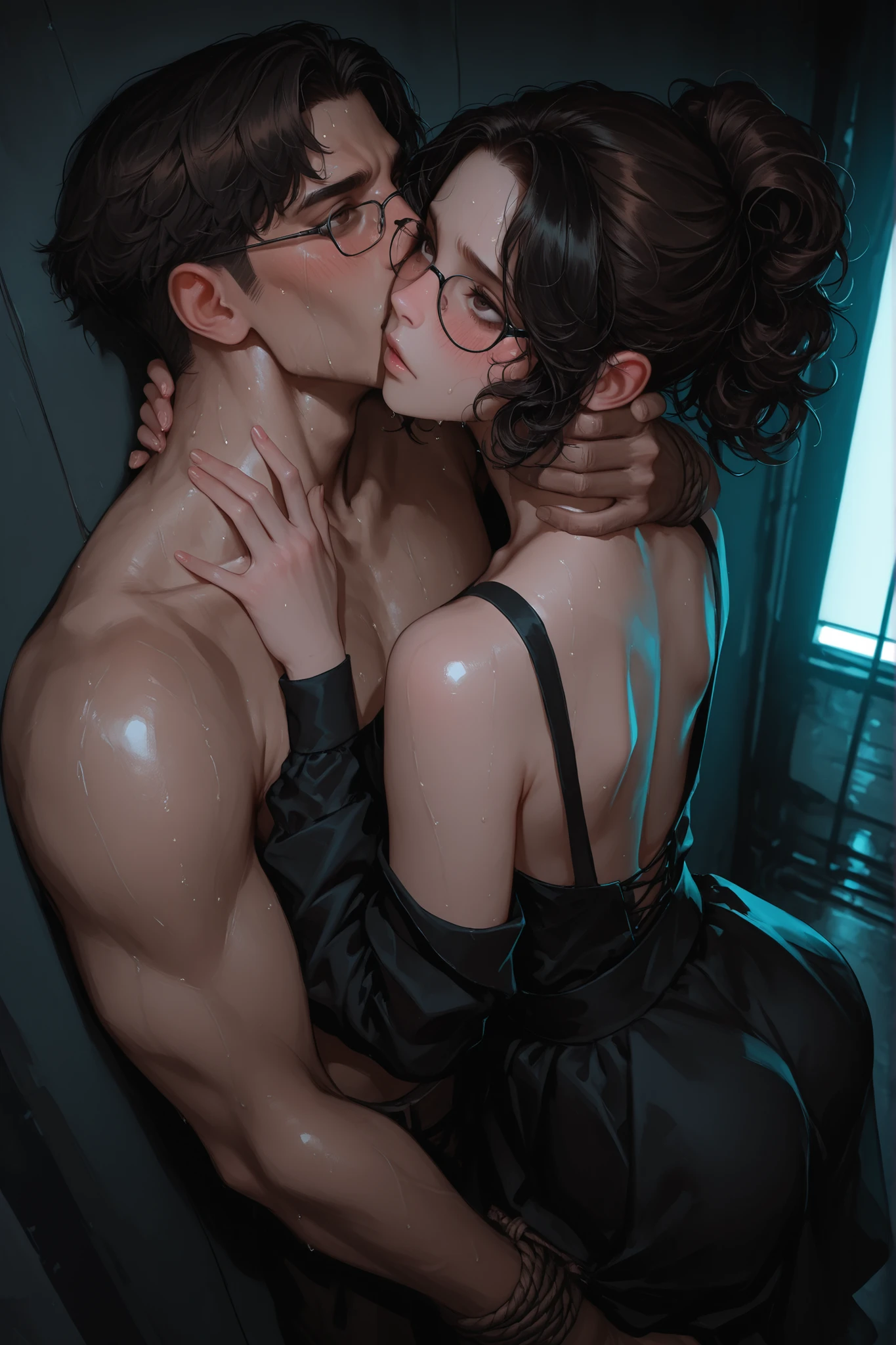 A beautiful woman and a high school girl with short black hair having intense sex with a handsome male student in the classroom。A realistic moment of creampie sex、Both of them are panting as they reach climax.。high resolution,masterpiece,Highest
