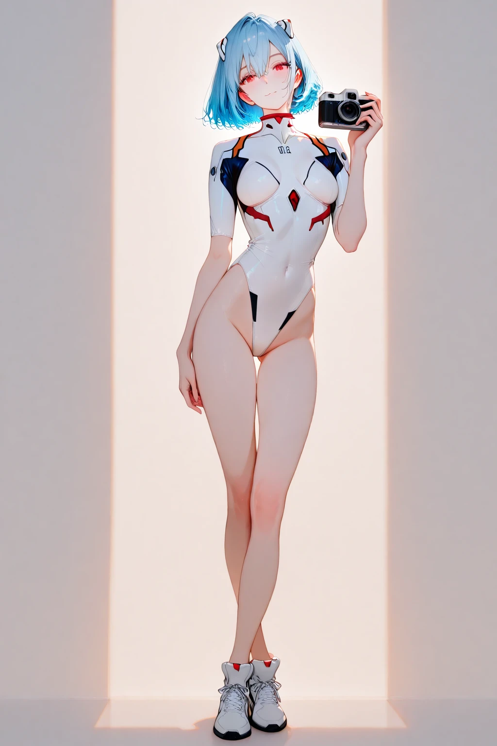 Very skinny Kei from The Dirty Pair, emaciated, wearing a tight bright yellow outfit, skinny frame, skinny legs, medium breast, red hair beauty, cyberpunk city background, holding retro space-gun, headband, slim waist, very slim thighs, very skinny thighs, very thin thighs, very slender thighs, lanky, thigh gap, thigh gap,